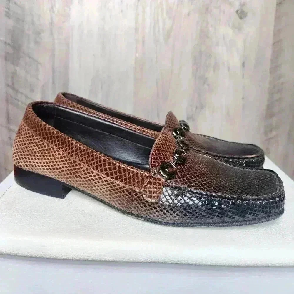 Stuart Weitzman Leather Snakeskin Loafers, Vintage Womens Slip On Jeweled 8.5 N